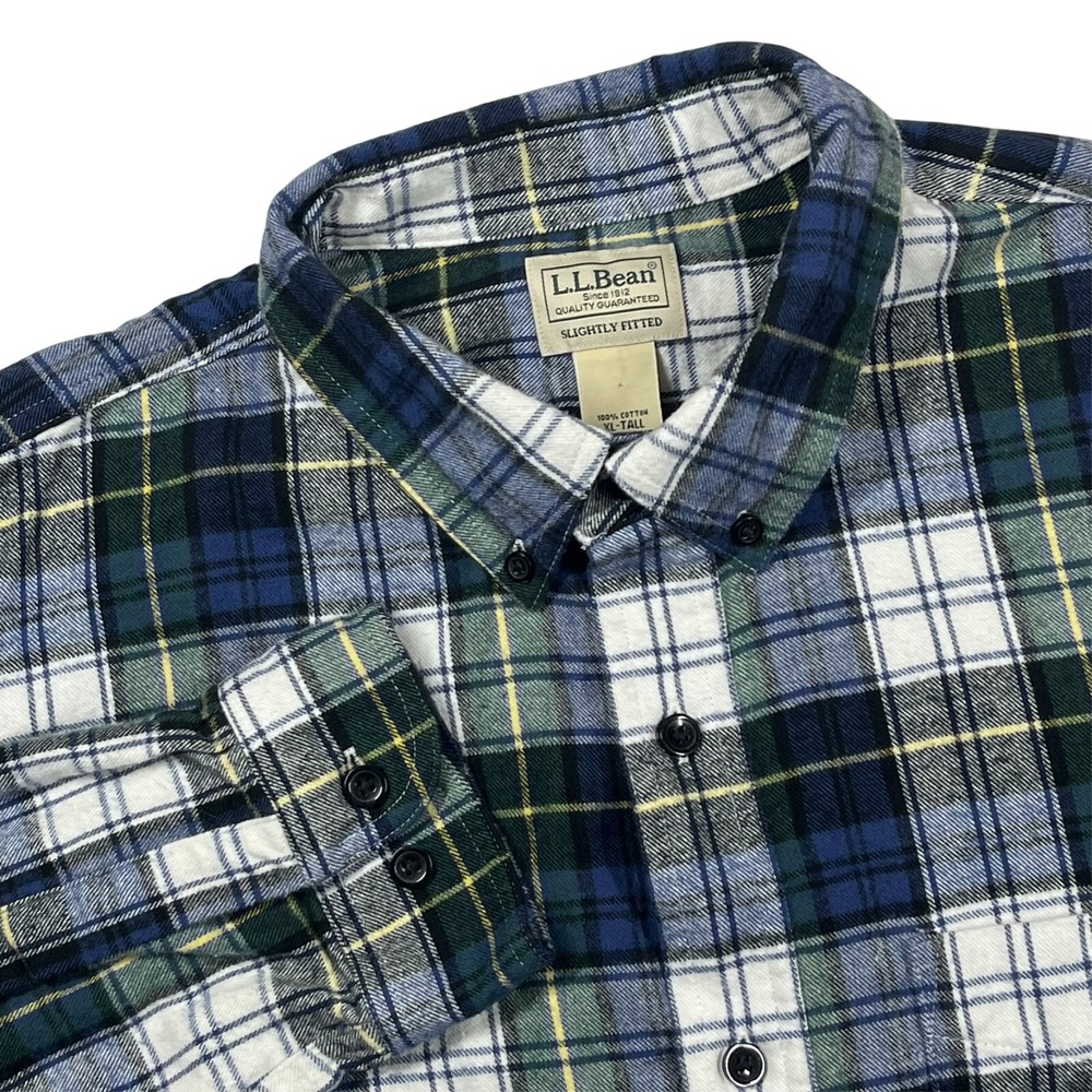 LL Bean Scotch Plaid Flannel Shirt Men's XLT Slightly Fitted Casual Outdoors
